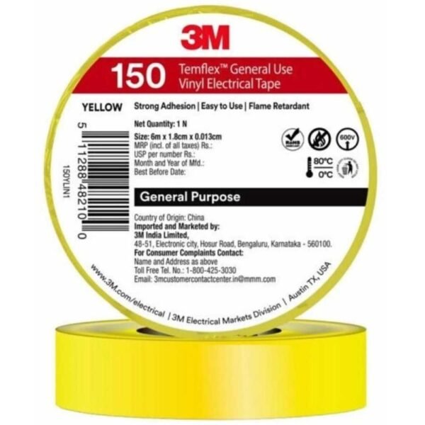 3M Temflex 150 Yellow Electrical Tape 18mm x 6m Pack of 30