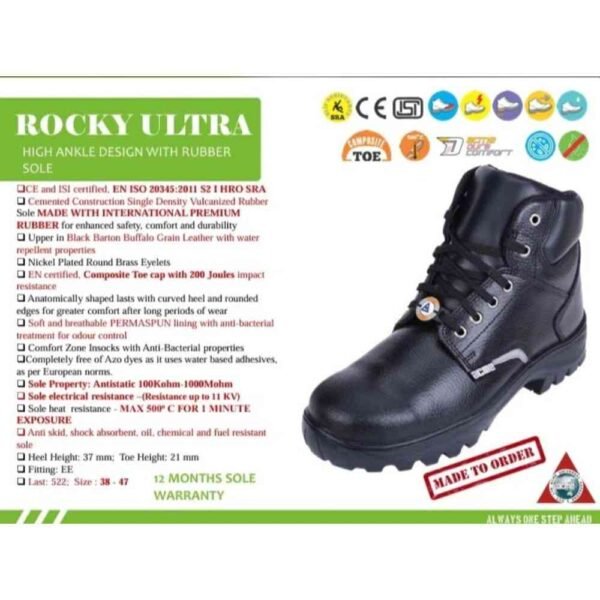 Acme Rocky Ultra Swelter Black High-Cut Ankle Full-Grain Leather Protective Shoe with Composite Toe Cap