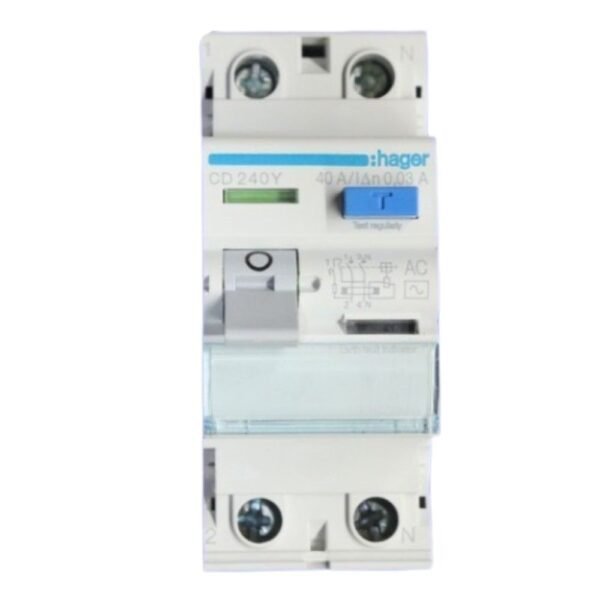 Hager 30mA 25A DP RCCB CD225Y – Double Pole Residual Current Circuit Breaker