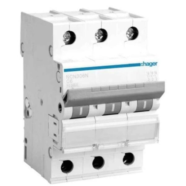 hager-h3-40a-c-curve-three-pole-mcb-ncn340n-10-ka-pack-of-4-main Hager 40A 3P C-Curve h3 MCB NCN340N 10kA Breaking Capacity Pack of 4 – Triple Pole Miniature Circuit Breaker