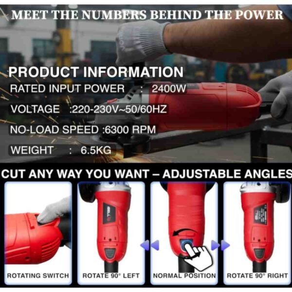 iBELL AG18-24 2400W 6300rpm 180mm Red Angle Grinder