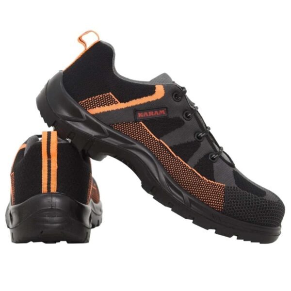 karam-flytex-fs-210-flyknit-mesh-fibre-toe-cap-orange-coloured-and-black-coloured-sport-style-industrial-safety-shoes-view Karam Flytex FS 210 Flyknit Mesh Orange Black Sport Safety Shoes Size 9