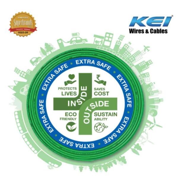 KEI Homecab 1.5 sqmm 1 Core FR Copper PVC Green Unsheathed Flexible Cable 90m