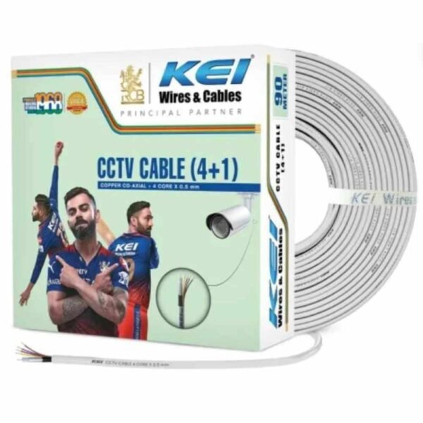 KEI Copper PVC White 4 Plus 1 RG59 CCTV Camera Cable 90m