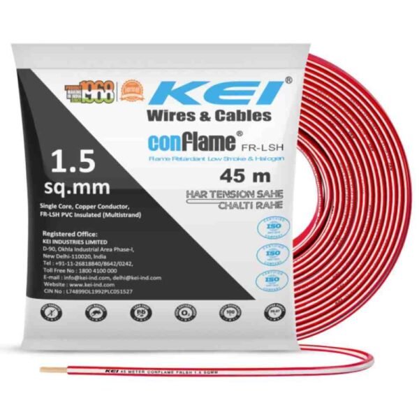 KEI Conflame 1.5 sqmm 1 Core FRLSH Copper PVC Red House Wire 45m
