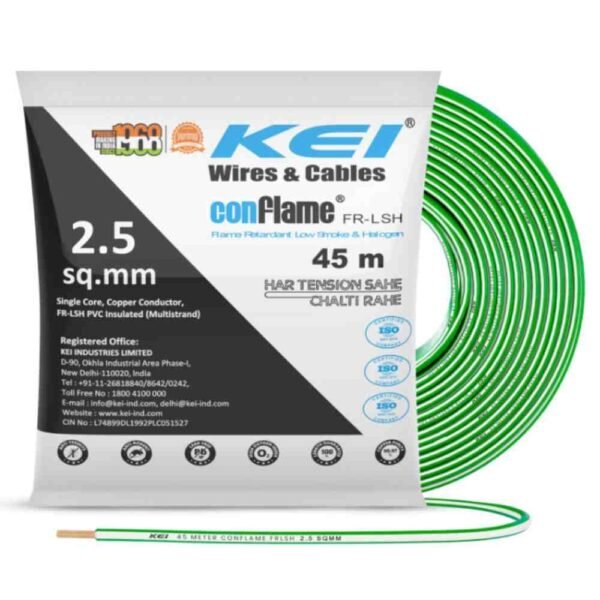 KEI Conflame 2.5 sqmm 1 Core FRLSH Copper PVC Green House Wire 45m