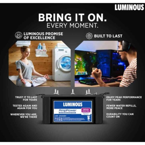 Alt Text Luminous Amp Power AP 12048 ST 120Ah Tubular Plate Inverter Battery for Home Inverter Backup