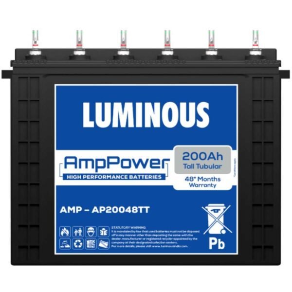 Alt Text Luminous Amp Power AP 20048 TT 200Ah Tall Tubular Inverter Battery for Home Inverter Backup