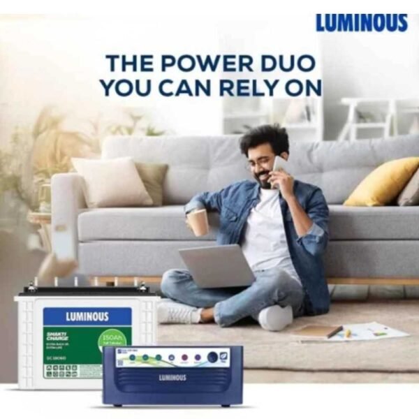 Alt Text Luminous Eco Volt Neo 1050 900VA Sine Wave Inverter and 150Ah Tall Tubular Battery Power Backup Combo