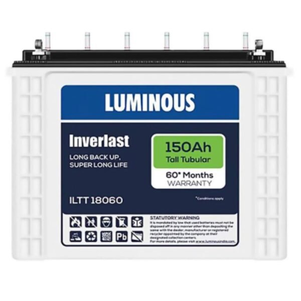 Alt Text Luminous ILTT 18060 150Ah 12V Tall Tubular Plate Inverter Battery for Home Inverter Backup