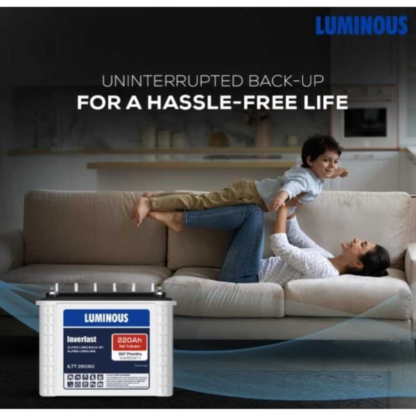 luminous-inverlast-220ah-tubular-inverter-battery-long-life-power-storage (4) Alt Text Luminous Inverlast 220Ah Tubular Inverter Battery for Reliable Power Backup