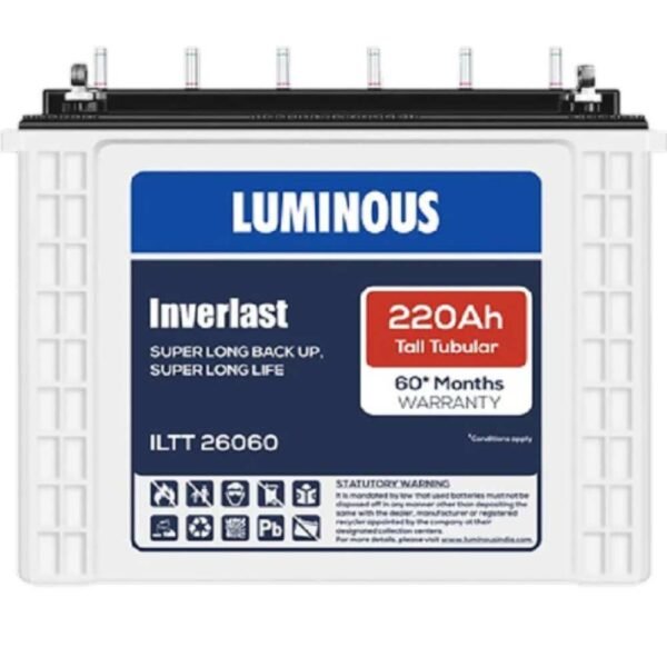 luminous-inverlast-220ah-tubular-inverter-battery-long-life-power-storage-main Alt Text Luminous Inverlast 220Ah Tubular Inverter Battery for Reliable Power Backup