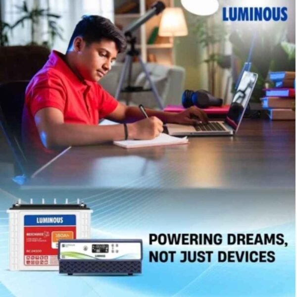 Luminous Optimus 1250 900VA 12V Sine Wave Inverter with Red Charge RC 24000 180Ah Tall Tubular Battery Combo for home power backup