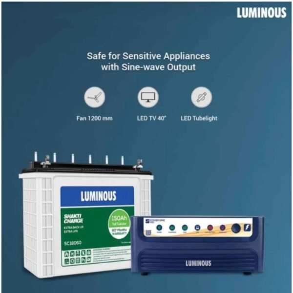 Luminous Power Sine 1100 900VA Pure Sine Wave Inverter and SC 18060 150Ah Battery Combo – Power Backup Combo