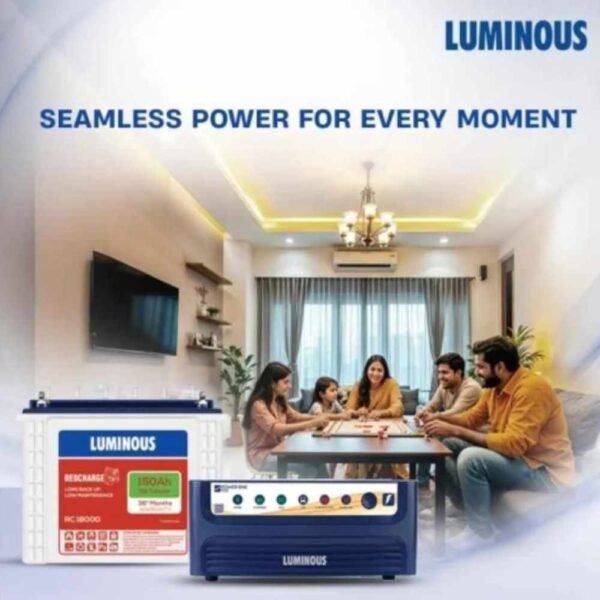 Luminous Power Sine 1100 900VA 12V Pure Sine Wave Inverter with Red Charge RC 25000 PRO 200Ah Battery Combo for home power backup