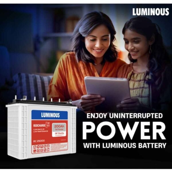 Alt Text Luminous Red Charge RC 25000 200Ah Tall Tubular Inverter Battery for Home Inverter Backup