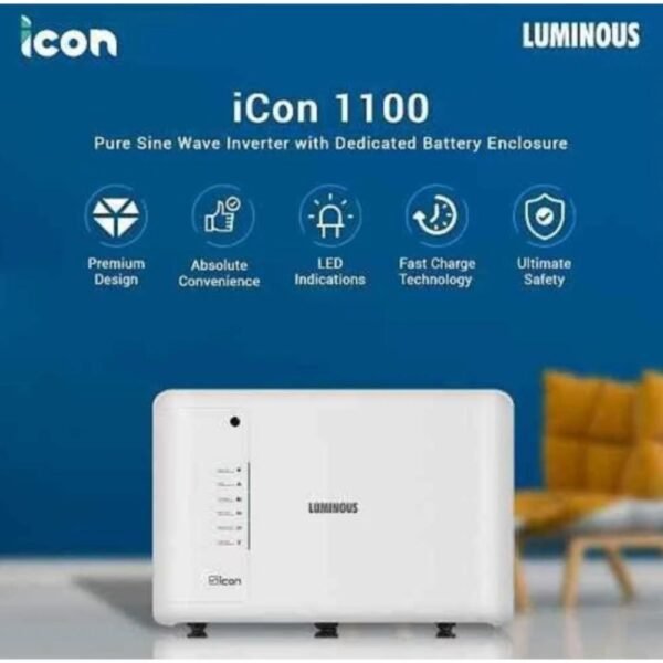 Luminous Redcharge 200Ah Tubular Battery and Icon 1100 900VA 756W White Pure Sine Wave Inverter Combo