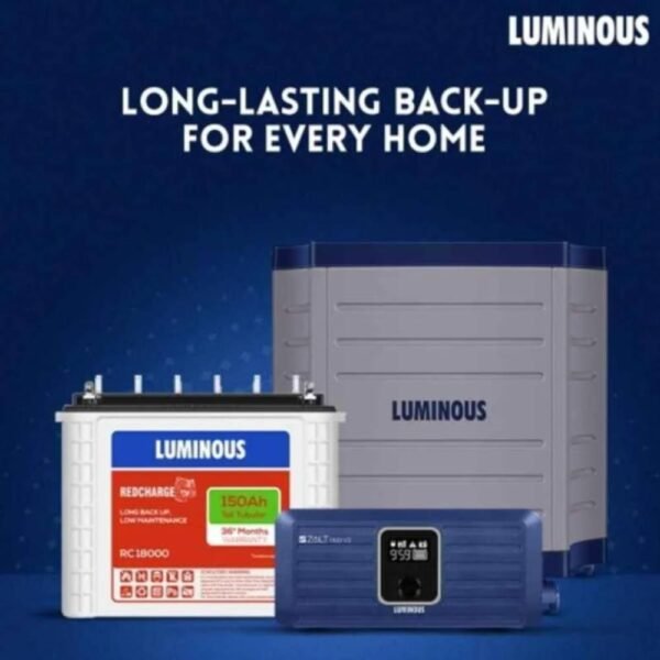 Luminous Zolt 1100V 2 900VA 12V Pure Sine Wave Inverter and Red Charge RC 18000 150Ah Tall Tubular Battery Combo
