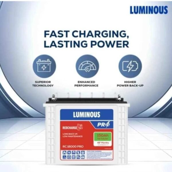 Alt Text Luminous Zolt 1100V2 900VA Pure Sine Wave Inverter and 150Ah Tall Tubular Battery Power Backup Combo