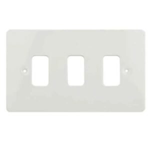Schneider Electric Zencelo India 3 Module Surround and Gridplate IN8403C white modular switch frame pack of 10 for flush wall installations.